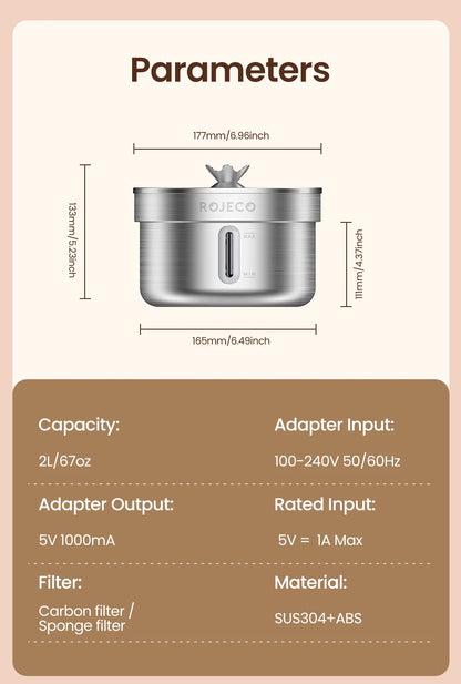 Rojeco Pet Water Fountain 2L