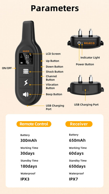 Rojeco Training Collar With 30 Days Battery Life