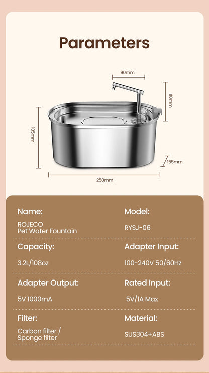 Rojeco Pet Water Fountain 3.2L