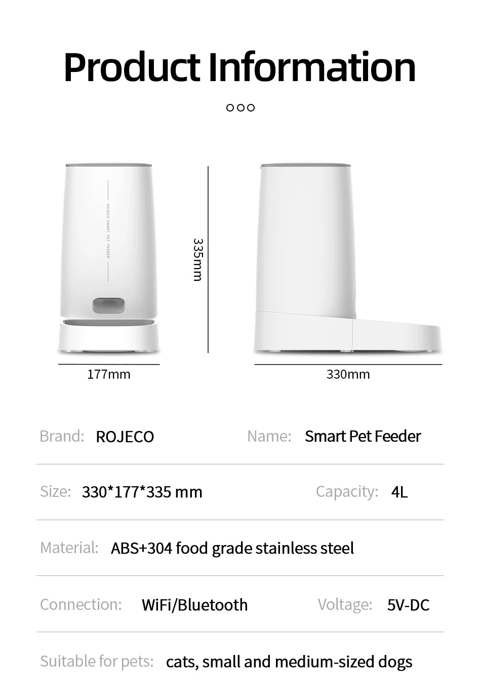 Rojeco Smart Feeder With Wifi 4L